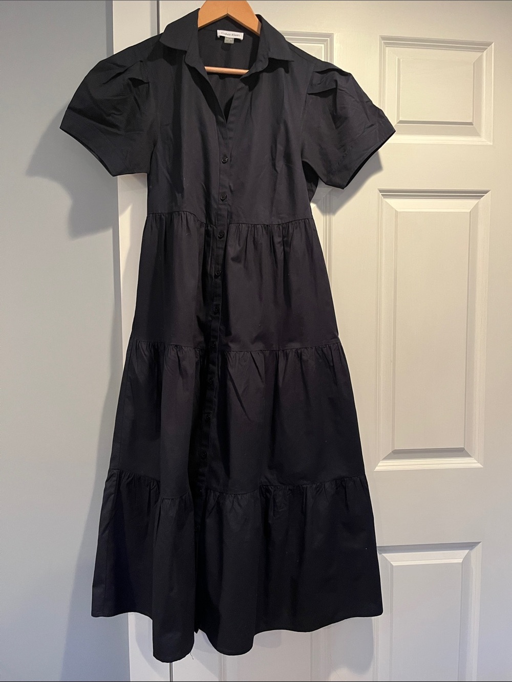 Calvin Klein Black Tiered Button-Front Midi Dress